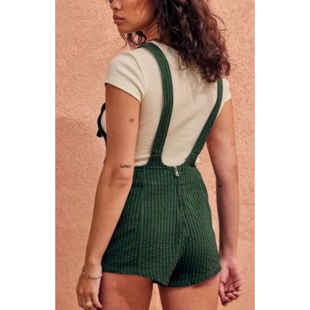 BDG Sadie Linen-Blend Dungarees Playsuit Green